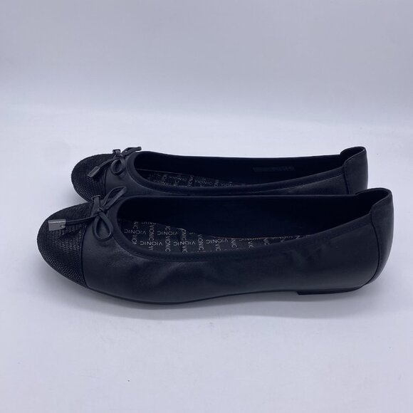 Vionic Minna Ballet Flats 9 Wide NO INSOLES Black Leather Croc Cap Toe Bow Shoes - Picture 7 of 11